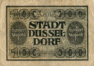 Notgeld Kriegsgeld der Stadt D�sseldorf - 100 000 mark - Reihe 9 - n� 091166 - 15 juillet 1923 - dos