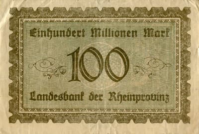 Notgeld D�sseldorf (Rheinprovinz) - 100 000 000 mark - n� 241071 - 15 septembre 1923 - dos