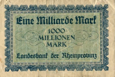Notgeld D�sseldorf (Rheinprovinz) - 1&nbsp;000&nbsp;000&nbsp;000&nbsp;mark - 20&nbsp;septembre&nbsp;1923 - n�&nbsp;409637 - dos