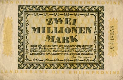 Notgeld D�sseldorf (Rheinprovinz) - 2 000 000 mark - n� 438358 - 1 septembre 1923 - face