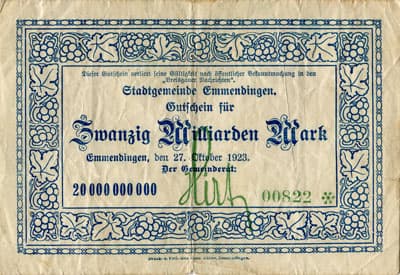 Gutschein f�r Emmendingen - 20 000 000 000 mark - n� 00822 - 27 octobre 1923 - face