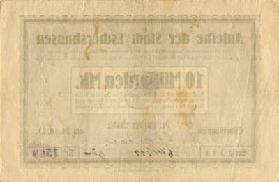 Anleihe der Stadt Eschershausen - 10&nbsp;000&nbsp;000&nbsp;000&nbsp;mark - s�rie&nbsp;I - n�&nbsp;1569 - 24&nbsp;octobre&nbsp;1923 - dos