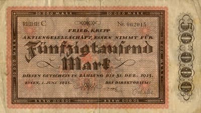 Notgeld Fried.&nbsp;Krupp Aktiengesellschaft - 50&nbsp;000&nbsp;mark - 1&nbsp;juin&nbsp;1923 - s�rie&nbsp;C - n�&nbsp;062015 - face