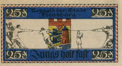 Notgeld der Stadt Flensburg (Schleswig-Holstein - Allemagne) - 25 pfennige n�&nbsp;31192 - 16&nbsp;janvier&nbsp;1920 - dos
