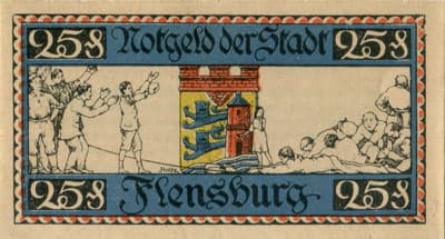 Notgeld der Stadt Flensburg (Schleswig-Holstein - Allemagne) - 25 pfennige n�&nbsp;006621 - 16&nbsp;janvier&nbsp;1920 - dos