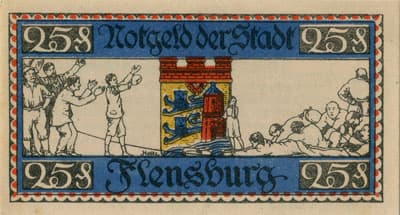 Notgeld der Stadt Flensburg (Schleswig-Holstein - Allemagne) - 25 pfennige n�&nbsp;39014 - 16&nbsp;janvier&nbsp;1920 - dos