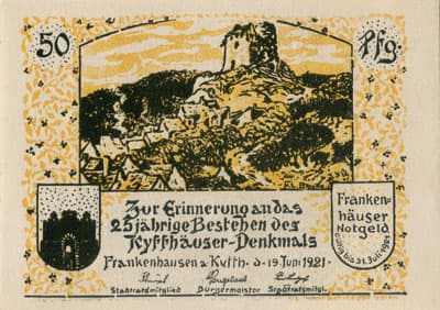 Frankenh&auml;user Notgeld (Th&uuml;ringen - Allemagne) - 50 pfennige - 15&nbsp;juin&nbsp;1921 - ...und wenn die Raben noch fliegen um den Berg... - face