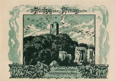 Frankenh&auml;user Notgeld (Th&uuml;ringen - Allemagne) - 50 pfennige - 15&nbsp;juin&nbsp;1921 - ...und wenn die Raben noch fliegen um den Berg... - dos