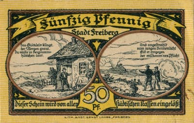 Gutschein der Stadt zu Freiberg&nbsp;i/Sa. (Sachsen - Allemagne ) - 50 pfennige 1921&nbsp;A - dos