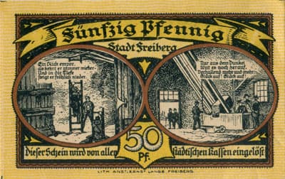 Gutschein der Stadt zu Freiberg&nbsp;i/Sa. (Sachsen - Allemagne ) - 50 pfennige 1921&nbsp;B - dos