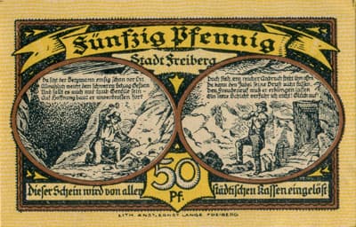 Gutschein der Stadt zu Freiberg&nbsp;i/Sa. (Sachsen - Allemagne ) - 50 pfennige 1921&nbsp;C - dos