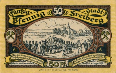 Gutschein der Stadt zu Freiberg&nbsp;i/Sa. (Sachsen - Allemagne ) - 50 pfennige 1921&nbsp;E - dos