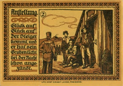 Gutschein der Stadt zu Freiberg&nbsp;i/Sa. (Sachsen - Allemagne ) - 75 pfennige 1921 - #2 Anstellung. Gl�ck auf! Gl�ck auf! Der Steiger kommt, und er hat sein Grubenlicht bei der Nacht schon angez�nd't. - dos