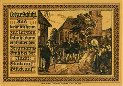 Gutschein der Stadt zu Freiberg&nbsp;i/Sa. (Sachsen - Allemagne ) - 75 pfennige 1921 - #8 Letzte Schicht. Und kehr ich heim zur letzten Schicht, dann erschallet des Bergmanns Gru� bei der Nacht: Gl�ck auf! Gl�ck auf! - dos