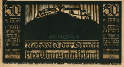 Notgeld der Stadt Freyburg an der Unstrut (Sachsen-Anhalt - Allemagne) - 50 pfennige n�&nbsp;00255 - 12&nbsp;septembre&nbsp;1921 - type 3 - face