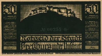 Notgeld der Stadt Freyburg an der Unstrut (Sachsen-Anhalt - Allemagne) - 50 pfennige n�&nbsp;00255 - 12&nbsp;septembre&nbsp;1921 - type 4 - face