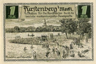 Gutschein des Luftkurorts F�rstenberg in&nbsp;Mecklenburg (Brandenburg - Allemagne) - 1 mark - 1&nbsp;ao�t&nbsp;1921 - Station f�r die Rundfahrten durch die herrliche mecklenburgische Seeenplatte - dos