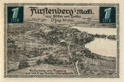 Gutschein des Luftkurorts F�rstenberg in&nbsp;Mecklenburg (Brandenburg - Allemagne) - 1 mark - 1&nbsp;ao�t&nbsp;1921 - nur 80&nbsp;km von Berlin D&nbsp;zug 70&nbsp;min - dos