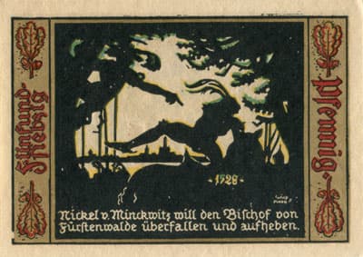 Gutschein der Stadt F�rstenwalde&nbsp;Spree (Brandenburg - Allemagne) - 75 pfennige n�&nbsp;16310 - 1921 - type 3 - dos