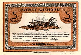 Notgeld Gifhorn ( Hannover - Allemagne ) - 5 pfennige - �mission du 1er juin 1921 - dos