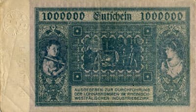 Hamborn / Gutschein August Thyssen-H�tte - 1&nbsp;000&nbsp;000&nbsp;mark - 1&nbsp;ao�t&nbsp;1923 - s�rie&nbsp;F - n�&nbsp;025403 - dos