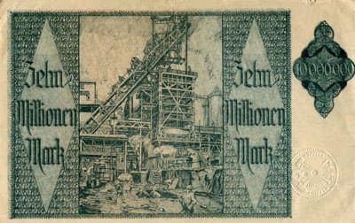 Hamborn / Gutschein August Thyssen-H�tte - 10&nbsp;000&nbsp;000&nbsp;mark - 15&nbsp;ao�t&nbsp;1923 - s�rie&nbsp;O - n�&nbsp;026824 - dos