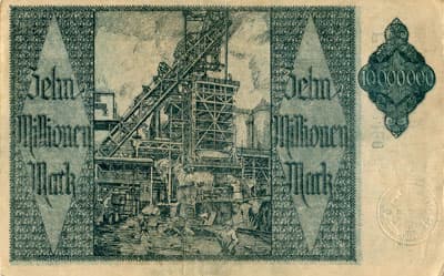 Hamborn / Gutschein August Thyssen-H�tte - 10&nbsp;000&nbsp;000&nbsp;mark - 1&nbsp;septembre&nbsp;1923 - s�rie&nbsp;E - n�&nbsp;82400 - dos