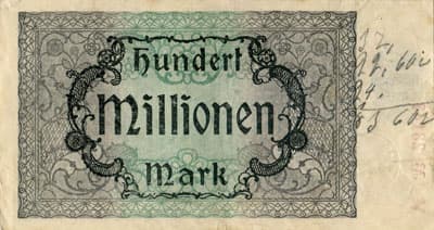 Hamborn / Gutschein August Thyssen-H�tte - 100&nbsp;000&nbsp;000&nbsp;mark - 1&nbsp;septembre&nbsp;1923 - s�rie&nbsp;V - n�&nbsp;23144 - dos