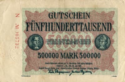 Hamborn / Gutschein August Thyssen-H�tte - 500&nbsp;000&nbsp;mark - 25&nbsp;juillet&nbsp;1923 - s�rie&nbsp;N - n�&nbsp;005732 - face