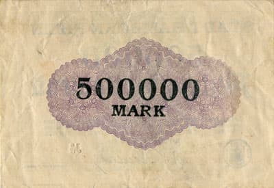 Stadt Hamborn-Rhein - 500&nbsp;000&nbsp;mark - 2&nbsp;novembre&nbsp;1922 - s�rie&nbsp;B - n�&nbsp;15751 - dos
