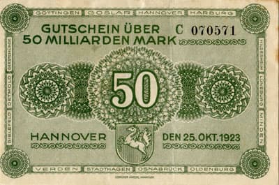 Notgeld - Provinz Hannover (Niedersachsen - Allemagne) - 50&nbsp;000&nbsp;000&nbsp;000&nbsp;mark - 25&nbsp;octobre&nbsp;1923 - s�rie&nbsp;C - n�&nbsp;070571 - face
