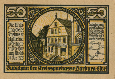 Gustchein der Kreissparkasse Harburg-Elbe (Hamburg - Allemagne) - 15&nbsp;septembre&nbsp;1921 - 50 pfennige - face