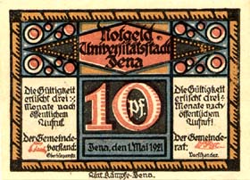 Notgeld Jena ( Sachsen-Weimar-Eisenach - Allemagne ) - 10 pfennige - �mission du 1er mai 1921 - face