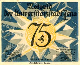 Notgeld Jena ( Sachsen-Weimar-Eisenach - Allemagne ) - 75 pfennige - �mission du 1er mai 1921 - face