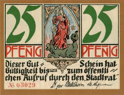 Gutschein der Stadt Kahla (Th�ringen - Allemagne) - 25 pfennige n�&nbsp;63029 - 1921 - face