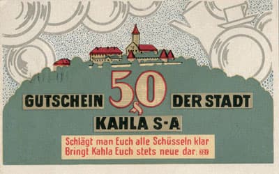Gutschein der Stadt Kahla (Th&uuml;ringen - Allemagne) - 50 pfennige n&ordm;&nbsp;004041 - 15&nbsp;ao�t&nbsp;1921 - dos