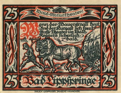 Stadt Lippspringe (Nordrhein-Westfalen - Allemagne) - 25 pfennige - �mission du 28 mai 1921 - dos