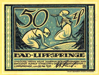 Gutschein der Stadt Lippspringe (Nordrhein-Westfalen - Allemagne) - 50 pfennige - �mission du 28 mai 1921 - face