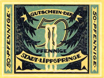 Gutschein der Stadt Lippspringe (Nordrhein-Westfalen - Allemagne) - 50 pfennige - �mission du 28 mai 1921 - dos