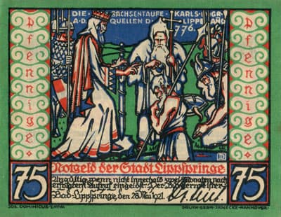 Notgeld der Stadt Lippspringe (Nordrhein-Westfalen - Allemagne) - 75 pfennige - �mission du 28 mai 1921 - dos