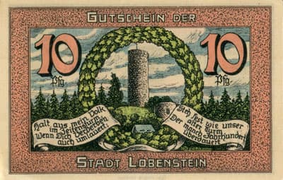Notgeld der Stadt Lobenstein - 10 pfennige - n� 75755 - 15 mars 1921 - dos