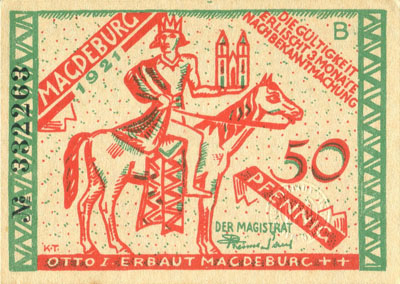 Notgeld Magdeburg (Sachsen-Anhalt - Allemagne) - 50 pfennige 1921 - s�rie B - n� 332263 - Einst lebt hier doktor Eisenbart kuriert die leut nach seiner art. - dos