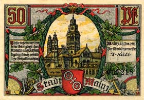 Notgeld Mainz ( Hessen - Allemagne ) - 50 pfennige - émission du 1er janvier 1921 - face