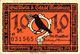 Notgeld Merseburg ( Sachsen - Allemagne ) - 10 pfennige - �mission du 1er mai 1921 - dos