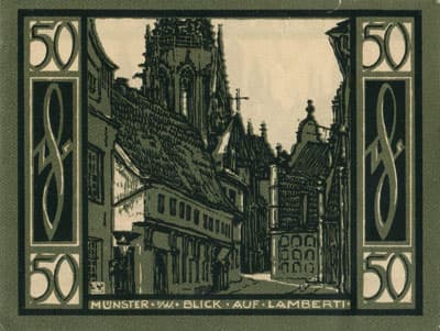 Notgeld der Stadt M�nster - 50 pfennige - Blick auf Lamberti - 1 ao�t 1921 - dos
