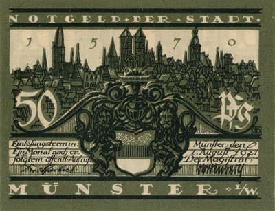 Notgeld der Stadt M�nster - 50 pfennige - Dom - Westwerk - 1 ao�t 1921 - face