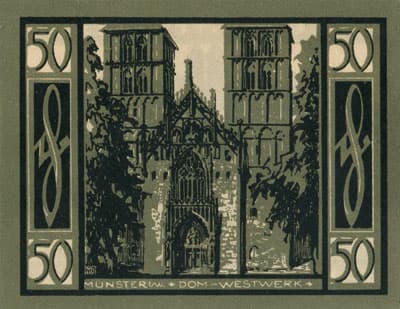Notgeld der Stadt M�nster - 50 pfennige - Dom - Westwerk - 1 ao�t 1921 - dos
