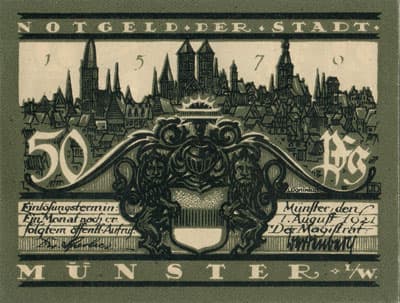 Notgeld der Stadt M�nster - 50 pfennige - Schmisinger Hof - 1 ao�t 1921 - face