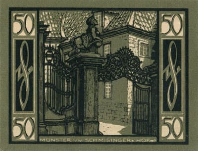 Notgeld der Stadt M�nster - 50 pfennige - Schmisinger Hof - 1 ao�t 1921 - dos