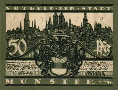 Notgeld der Stadt M�nster - 50 pfennige - Rathaus - 1 ao�t 1921 - face